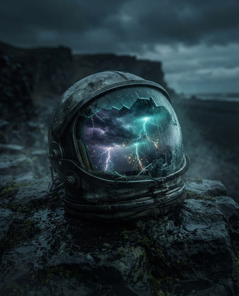 Helm astronot berisi badai petir mini di dalamnya